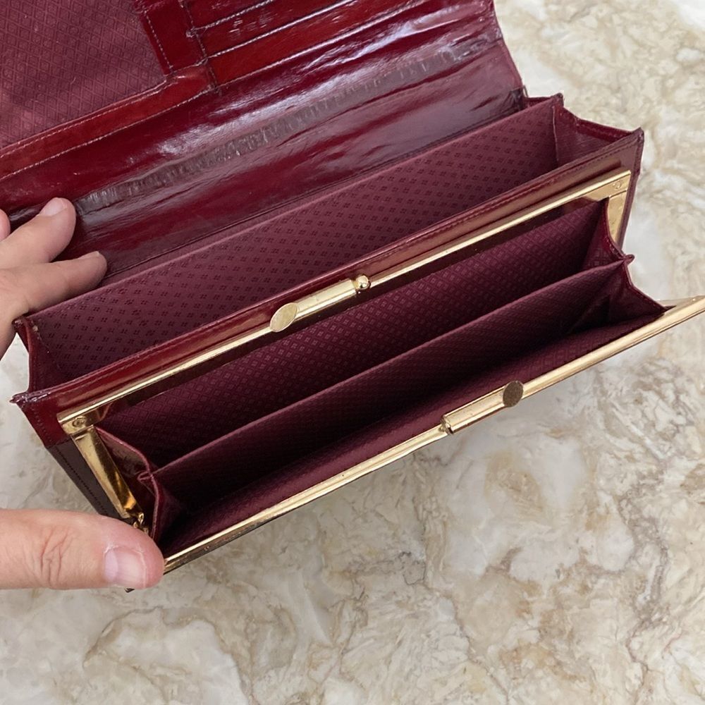 NEW! Vintage Eel Skin Large Wallet Burgundy Red - Picture 12 of 13